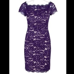 Adrianna Papell purple lace cap sleeve dress 12